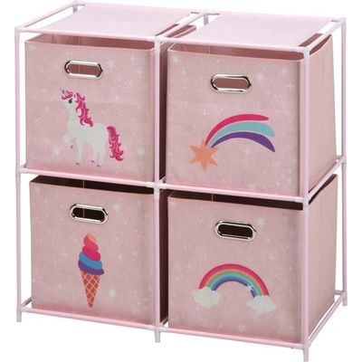 HOMESTYLING Zásuvková skrinka detská 4 úložné boxy ružová