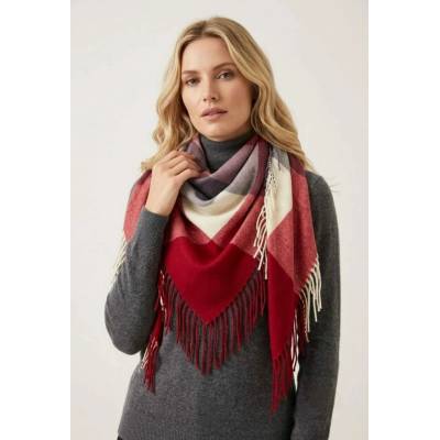 Classic Scarf dámská červená šedá smetanová kostkovaná vlněná šála / čtvercový šátek karo a třásně