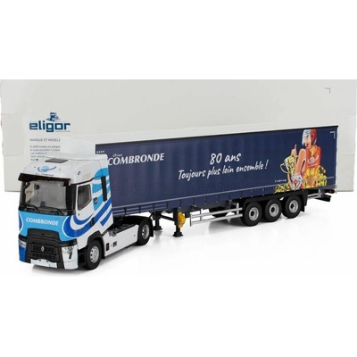 ELIGOR RENAULT T-HIGH TRUCK TELONATO COMBRONDE TRANSPORTS 2025 80 ANS TOUJOURS PLUS LOIN ENSEMBLE WHITE BLUE 1:43