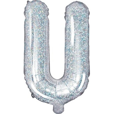PartyDeco Balonek fóliový písmeno U holografický stříbrný, 35 cm
