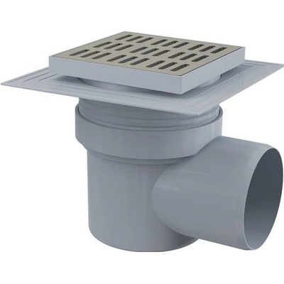 Alcadrain Podlahový odtok 150 × 150/110 mm, bočný, mriežka z nehrdzavejúcej ocele APV12