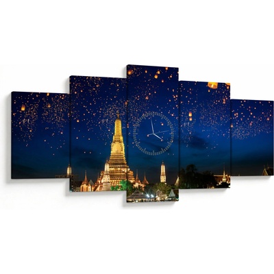 Obraz - Lampióny štěstí, Bangkok (s hodinami), pětidílný 150x80 cm s hodinami – Hledejceny.cz
