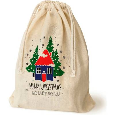 Allbag VIANOČNÉ BAVLNENÉ VRECKO na DARČEKY 30x45 cm ECRU 145g Vianočný Motív