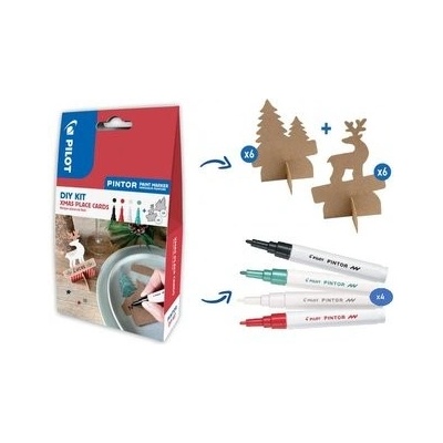 PILOT Pintor Fine Kreatívna sada akrylových popisovačov 0,9-1,5mm - XMAS 4 ks + menovky 12 ks