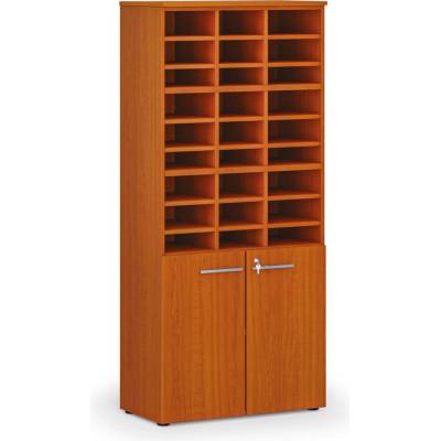 B2B Partner Třídicí regál s dveřmi PRIMO WOOD, 800 x 420 x 1781 mm 27 přihrádek třešeň