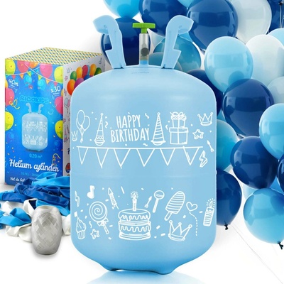 Ricokids 799002 Heliová láhev 0 20 m³ + 30 balónků + 40 m stuhy modrá