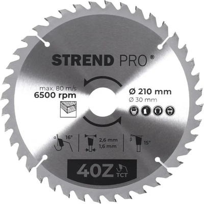 Kotúč Strend Pro TCT 210x2.6x30/20 mm 40T, na drevo, pílový, SK plátky