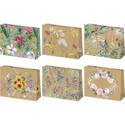 Taška dárková 30 x 23 x 10cm KRAFT KVĚTY mix
