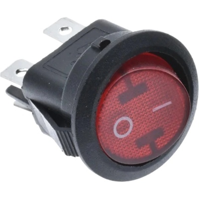 Kolískový vypínač okrúhly KCD1-224, 19mm, 250V/6A, 4-pin, červená tlejivka