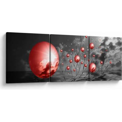 Obraz červených koulí, třídílný 90x30 cm