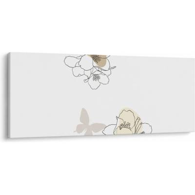 Obraz - Béžové kvety s motýľom N⁰2, jednodielne 120x50 cm