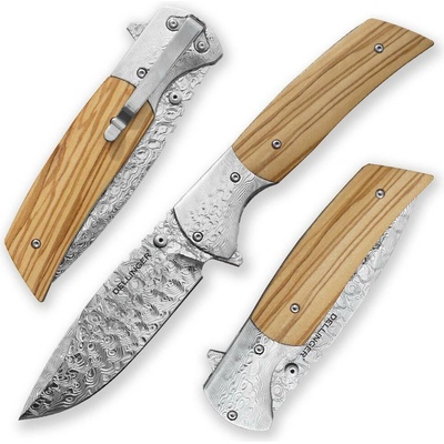 Dellinger Zavírací damaškový Nomad Olive, VG-10 & olivové dřevo