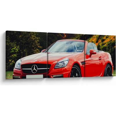 Obraz - červený Mercedes, třídílný 90x30 cm