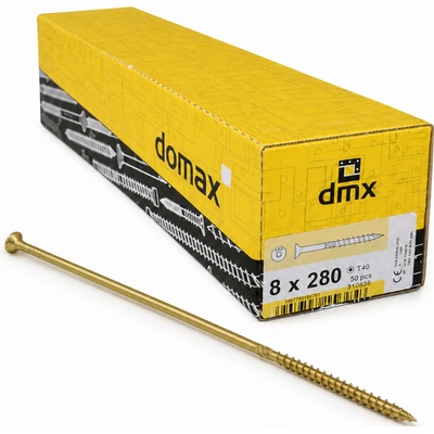 Konštrukčný vrut do dreva 8 × 280 mm, zápustná hlava TX40 – Domax CS