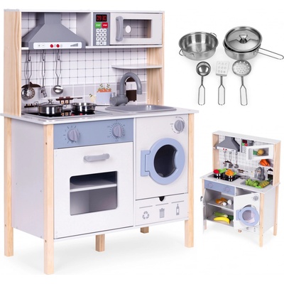 EcoToys Drevená detská kuchynka zvuky LED rúra práčka kuchynské doplnky