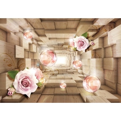 Preinterier FT5086 Fototapeta na stenu 3D kocky s kvetmi vlies 104cm x 70cm