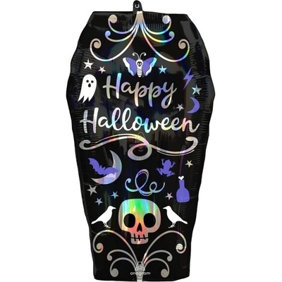 Foliový balonek Happy halloween rakev holografický 68 cm