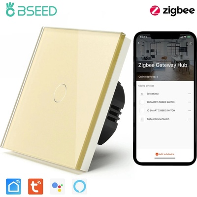 BSEED Zigbee dotykový vypínač bez nulového vodiča – sklo, 1–3 tlačidlá Zlatá 1
