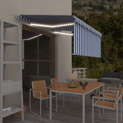 zahrada-XL Ručně zatahovací markýza s roletou a LED 3,5 x 2,5 m modrobílá