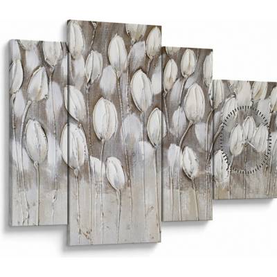 Obraz - Strukturované tulipány (s hodinami), Čtyřdílný 110x75 cm s hodinami