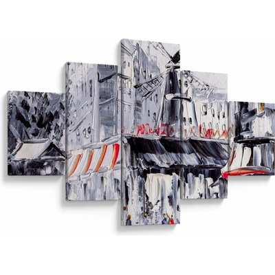 Obraz - Ulice v Paříži, olejomalba, pětidílný 125x70 cm