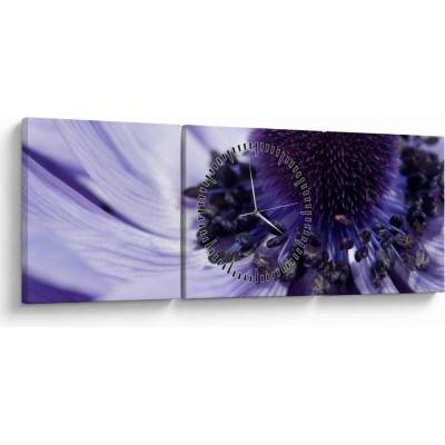 Obraz - Fialový kvet (s hodinami), trojdielne 90x30 cm s hodinami