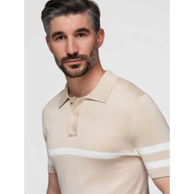 Ombre pánské triko s límečkem OM-POSS-0118 BEIGE