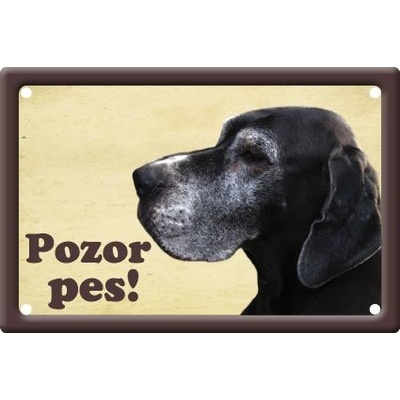 Plechová psí cedule, Německá doga tmavá, Pozor pes