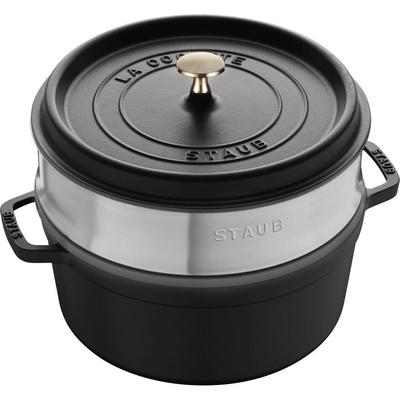 Staub Cocotte hrnec kulatý s napařovací vložkou 24 cm 3,7 l černý