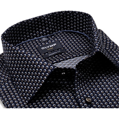 Olymp Modern Fit košile s béžovo-bílým vzorem tmavomodrá
